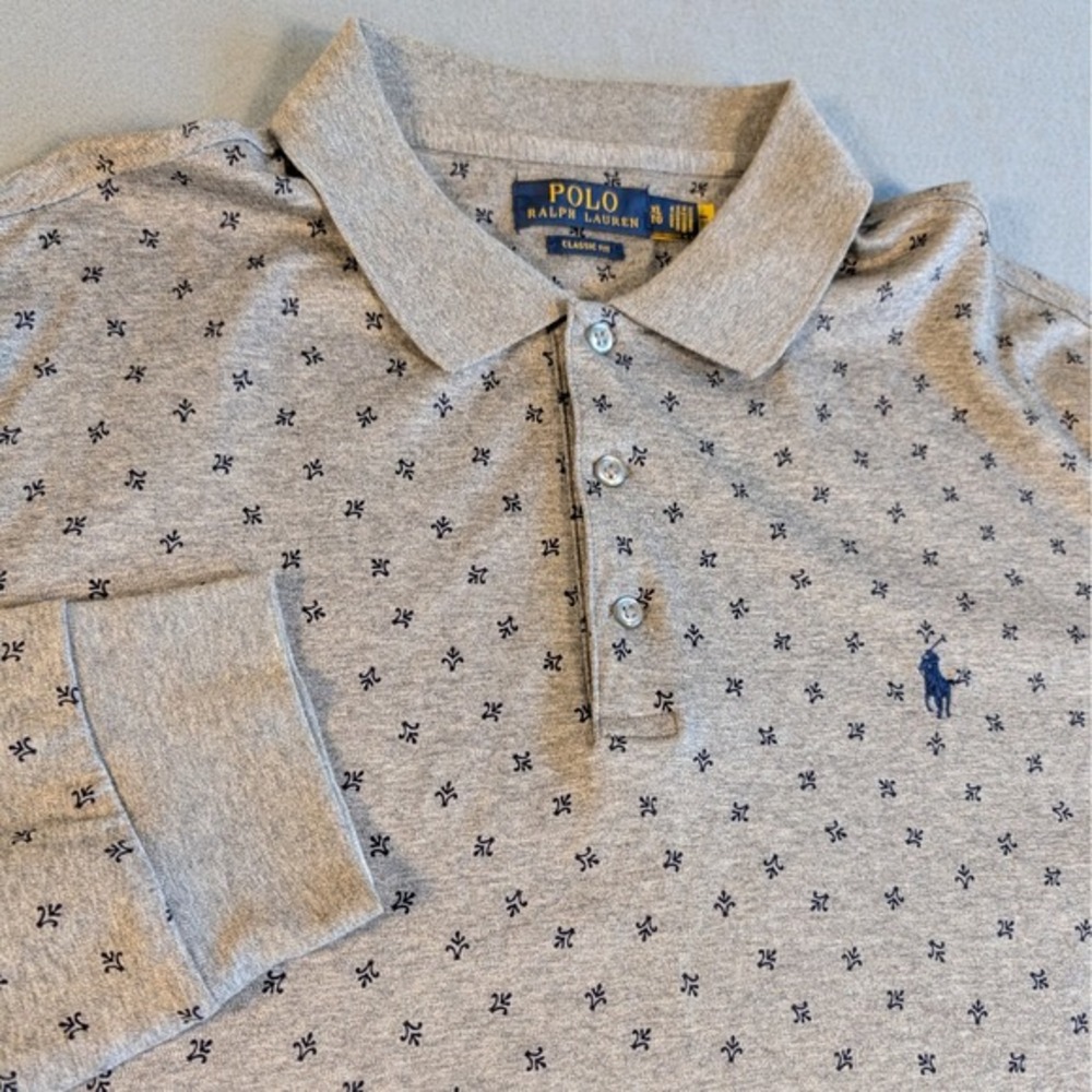 Polo Ralph Lauren‎ Men's Metallic Gray Heather Polo Shirt Classic Fit Fleur AOP